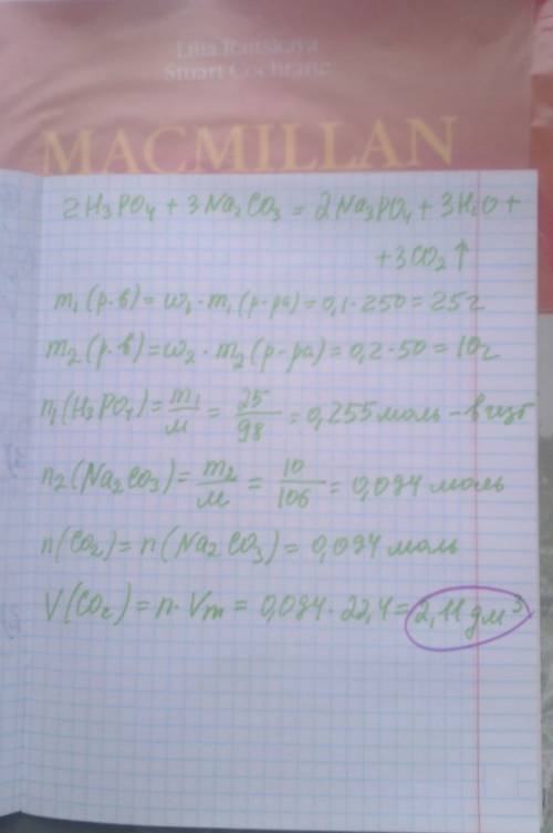 К250 г раствора фосфорной кислоты с массовой долей вещества 0,1 прибавили 50 г раствора карбоната на