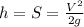 h=S=\frac{ V^{2}}{2g}