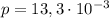 p = 13,3 \cdot 10^{-3}