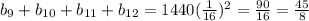 b_{9}+b_{10}+b_{11}+b_{12}=1440 (\frac{1}{16})^{2}= \frac{90}{16}= \frac{45}{8}