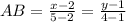 AB= \frac{x-2}{5-2} = \frac{y-1}{4-1}