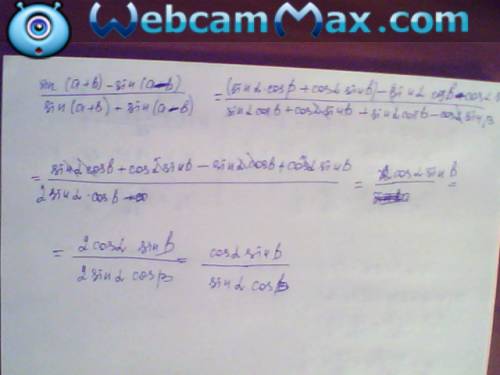 Решить пример sin(a+b)-sin(a+b) деленное на sin(a+b)+sin(a-b)