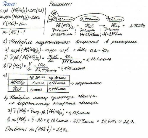 Какая масса сульфида выпадает в осадок при пропускании через 20%-ный раствор нитрата свинца массой 2