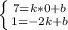 \left \{ {{7=k*0+b} \atop {1=-2k+b}} \right.