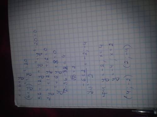 Решите систему х-у=6 х(2)+у(2)=20 !