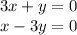 3x+y=0\\&#10;x-3y=0