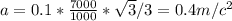 a=0.1* \frac{7000}{1000} * \sqrt{3}/3=0.4m/ c^{2}