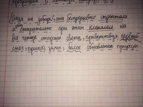 Синтаксический разбор(повествовательное.,и т.д)сначала падали едва заметные пушинки, которые, касаяс