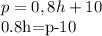 p=0,8h+10&#10;&#10;0.8h=p-10&#10;&#10;&#10;