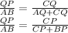 \frac{QP}{AB}=\frac{CQ}{AQ+CQ}\\&#10;\frac{QP}{AB}=\frac{CP}{CP+BP}\\&#10;