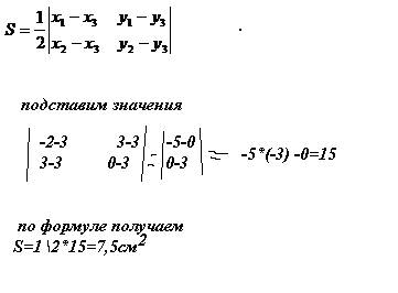 Чему равна площадь треугольника,вершинами которого являются точки а(-2; 3),в(3; 0)и с(3; 3)?