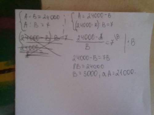 Определи значение a и b.если известно,a+b=,24000 a: b=7