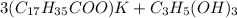 3(C_{17}H_{35}COO)K + C_{3}H_{5}(OH)_{3}