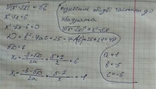 Найдите значение выражения корень(x^2-5x)=корень6