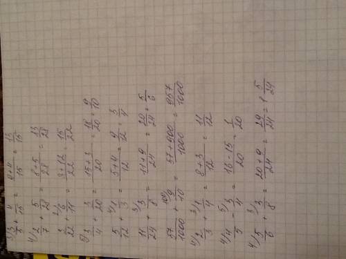 3/5+4/15 2/7+5/28 3/22+6/11 3/4+3/20 5/12+1/3 11/24+3/8 5/6+1/24 57/1000+9/10 2/3+1/4 4/5-3/4 1/2-1/