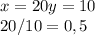 x=20 y=10 \\20/10=0,5