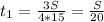 t_{1}=\frac{3S}{4*15}=\frac{S}{20}