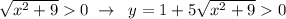 \sqrt{x^2+9}0\; \to \; \; y=1+5\sqrt{x^2+9}0