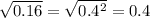 \sqrt{0.16}=\sqrt{0.4^2}=0.4