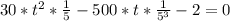 30*t^{2}* \frac{1}{5} - 500*t* \frac{1}{5^{3}} -2= 0