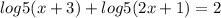 log5(x+3)+log5(2x+1)=2