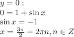 y=0:&#10;\\\&#10;0=1+\sin x&#10;\\\&#10;\sin x=-1&#10;\\\&#10;x= \frac{3 \pi }{2}+2 \pi n,n\in Z