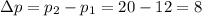 \Delta p=p_2-p_1=20-12=8