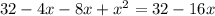 32-4x-8x+ x^{2} =32-16x