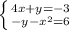 \left \{ {{4x+y=-3} \atop {-y-x^2=6}} \right.