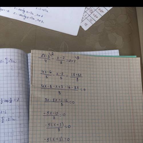 \frac{2x-3}{4} - \frac{x-7}{8} = 2+x