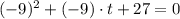 (-9)^2+(-9)\cdot t+27=0