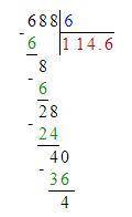 Разделить еще раз в столбик 688: 6 и еще 738: 3 в столбик.