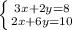 \left \{ {{3x+2y=8} \atop {2x+6y =10}} \right.