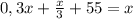 0,3x+ \frac{x}{3}+55=x