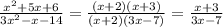 \frac{x^2+5x+6}{3x^2-x-14} = \frac{(x+2)(x+3)}{(x+2)(3x-7)} = \frac{x+3}{3x-7}