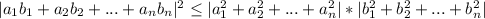 |a_1b_1+a_2b_2+...+a_nb_n|^2 \leq |a_1^2+a_2^2+...+a_n^2|* |b_1^2+b_2^2+...+b_n^2|