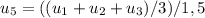 u_{5}=(( u_{1}+ u_{2}+ u_{3})/3)/1,5