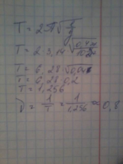 Маятник имеет длину 40 см.определить частоту колебаний маятника.