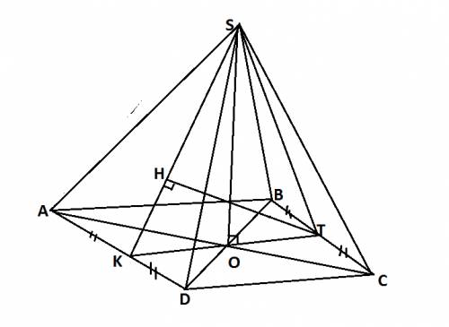 Сторона основания abcd правильной четырехугольной пирамиды sabcd равна 4, а её высота равна 2. найди