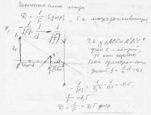 Определите оптическую силу рассеивающей линзы , если линейные размеры изображения предмета , помещен