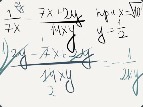 Найдите значение выражения 1/7х-7х+2у/14ху при х=√10 у=1/2