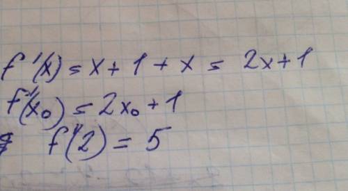 Найдите производную функции f(x)=x*(x+1), вычислите её значение в точке х0, х0=2