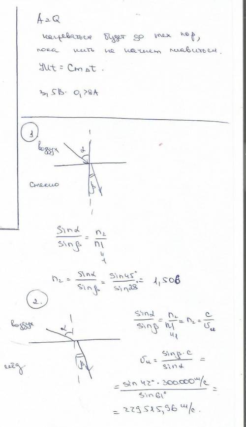 Решить, 1.луч света проходит из воздуха в стекло. определите показатель преломления стекла, если уго