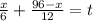 \frac{x}{6} + \frac{96-x}{12}=t