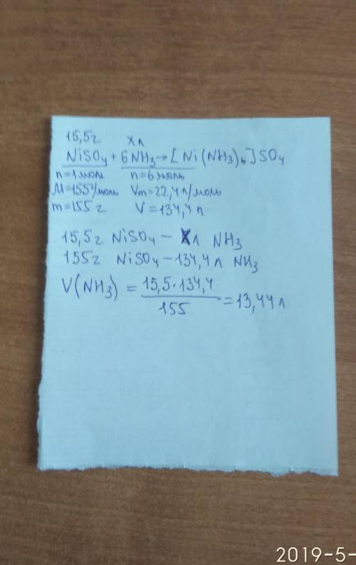 Сколько литров nh3 (н.у) необходимо пропустить через раствор, содержащий 15,5 г. niso4, для получени