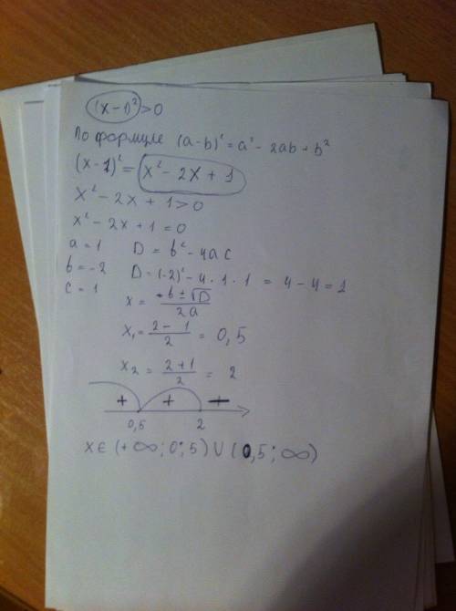 Метод интервалов (x-1)^2> 0 нужно решить методом интервалов с подробным объяснением