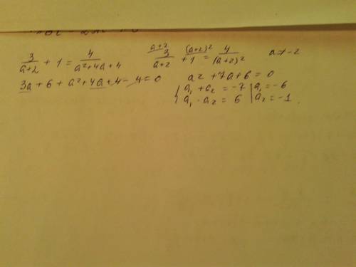 Решите дробное уравнение 3/а+2 +1=4/а2+4а+4