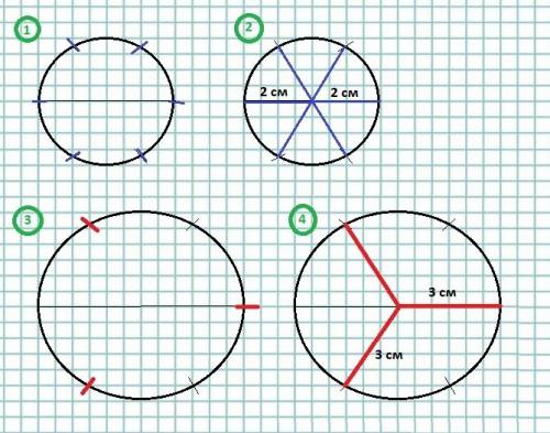 Пожолуйста начерти две окружность.радиусом 2 см и 3 см .одну окружность раздели на 6 равных частей ,