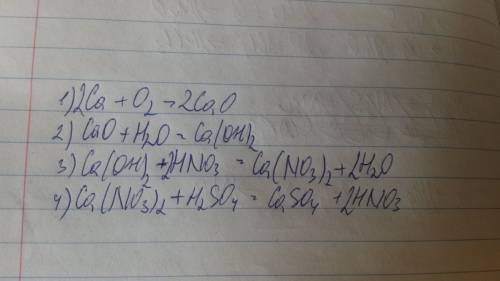 Составьте уравнения реакций, схемы которых даны ниже: сa-cao-ca(oh)2-ca(no3)2-caso4