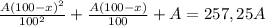 \frac{A(100-x)^{2} }{100^{2} } + \frac{A(100-x)}{100} +A = 257,25A